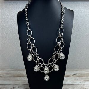 Elegant Silver Statement Necklace with Glass Accents